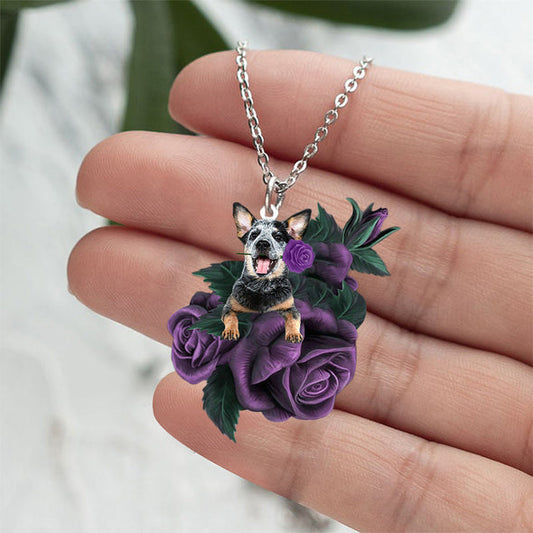 Australian Cattle In Purple Rose Stainless Steel Necklace