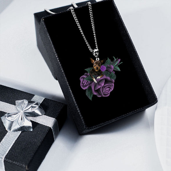 Australian Kelpie In Purple Rose Stainless Steel Necklace