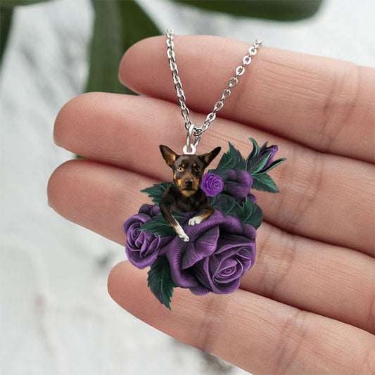 Australian Kelpie In Purple Rose Stainless Steel Necklace