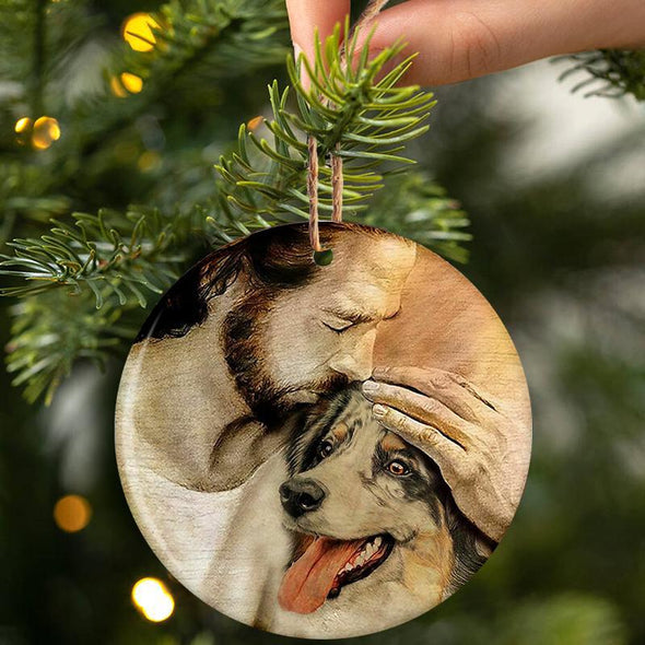 Australian shepherd With Jesus Porcelain/Ceramic Ornament