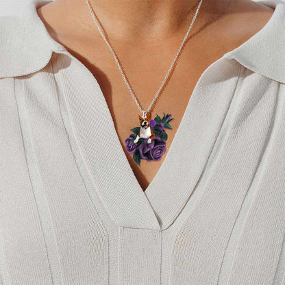 Basenji In Purple Rose Stainless Steel Necklace