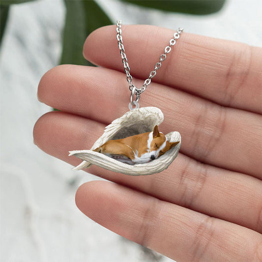 Collier en acier inoxydable Basenji ange endormi