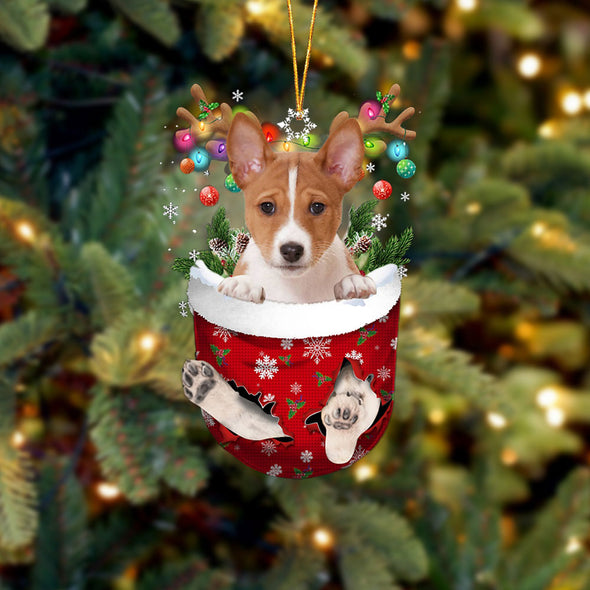 Basenji In Snow Pocket Christmas Ornament