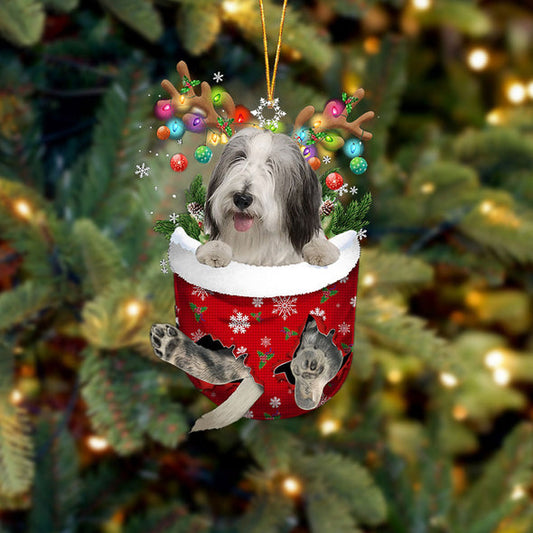 Bearded Collie In Snow Pocket Christmas Ornament