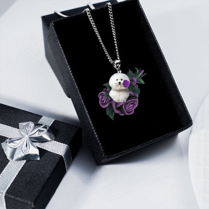 Bichon Frise03 In Purple Rose Stainless Steel Necklace