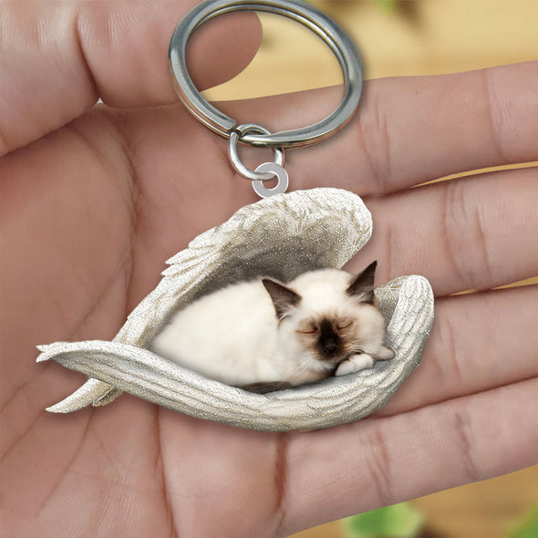 Birman Cat Sleeping Angel Acrylic Keychain