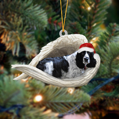 Black and white English springer Sleeping Angel Christmas Ornament