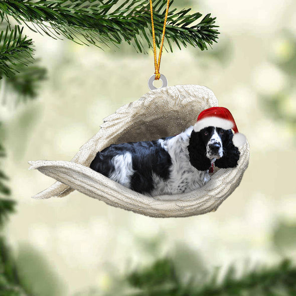 Black and white English springer Sleeping Angel Christmas Ornament