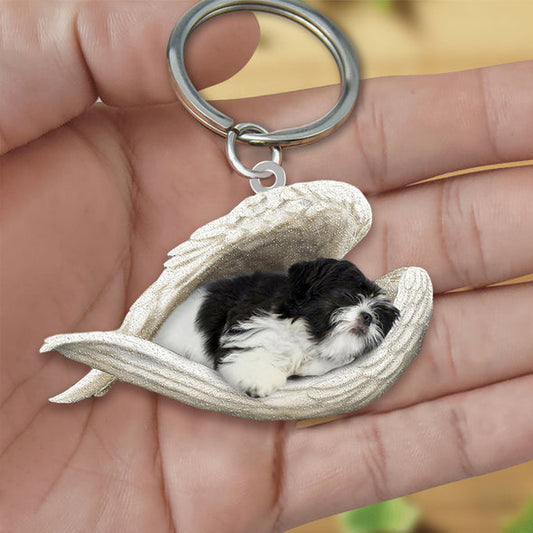 Black and white shih tzu Sleeping Angel Acrylic Keychain