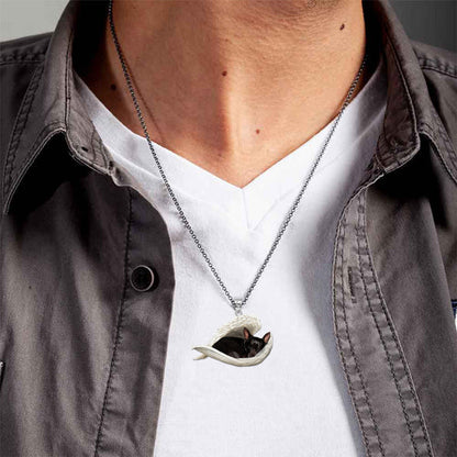 Collier chihuahua noir ange endormi en acier inoxydable