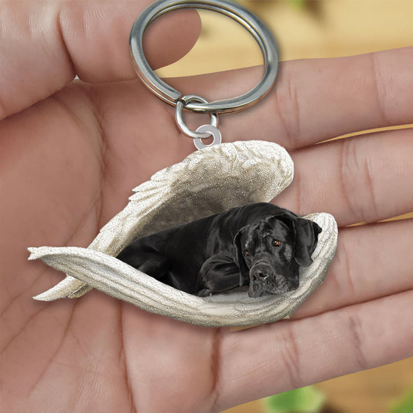 Black great dane Sleeping Angel Acrylic Keychain