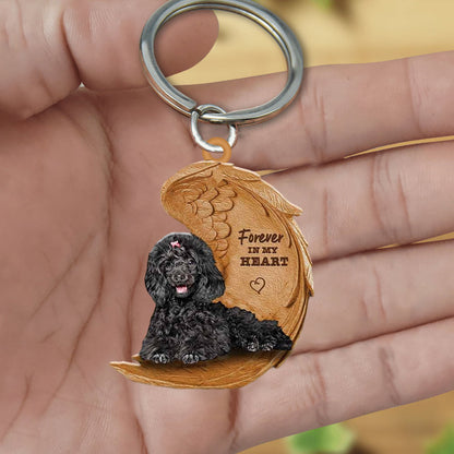 BLACK TOY POODLE FOREVER IN MY HEART FLAT ACRYLIC KEYCHAIN