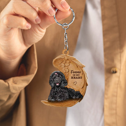 BLACK TOY POODLE FOREVER IN MY HEART FLAT ACRYLIC KEYCHAIN