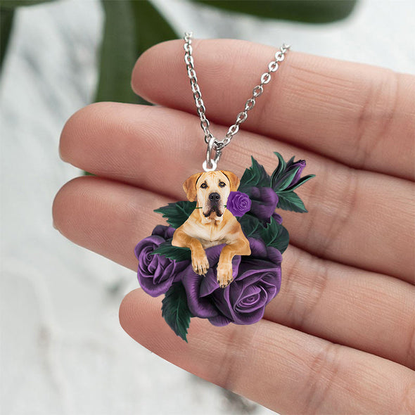 Boerboel In Purple Rose Stainless Steel Necklace