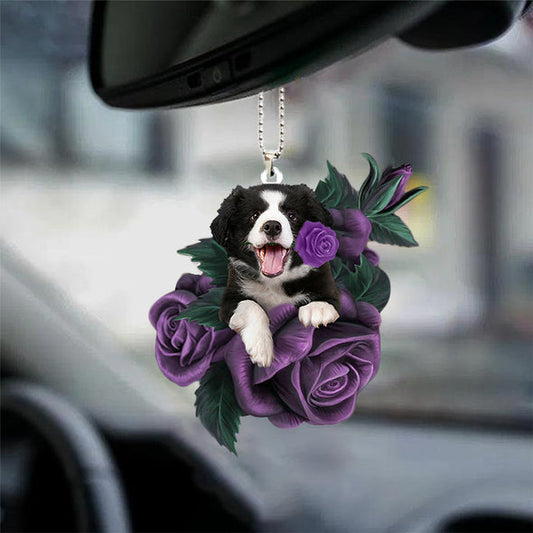 Ornement suspendu de voiture Border Collies en rose violette