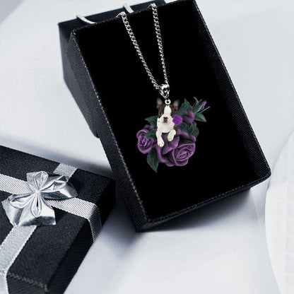 Boston Terrier02 In Purple Rose Stainless Steel Necklace