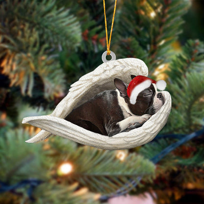 Boston terrier Sleeping Angel Christmas Ornament