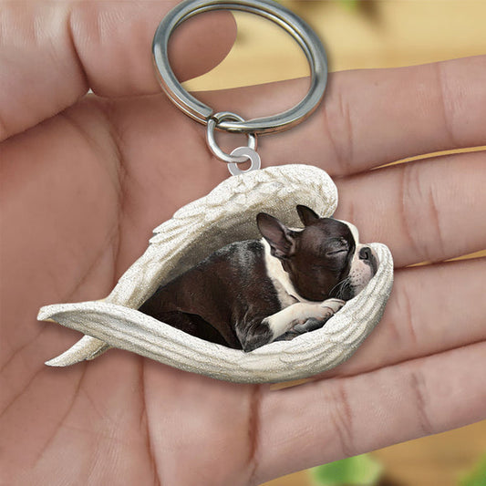 Boston terrier Sleeping Angel Acrylic Keychain