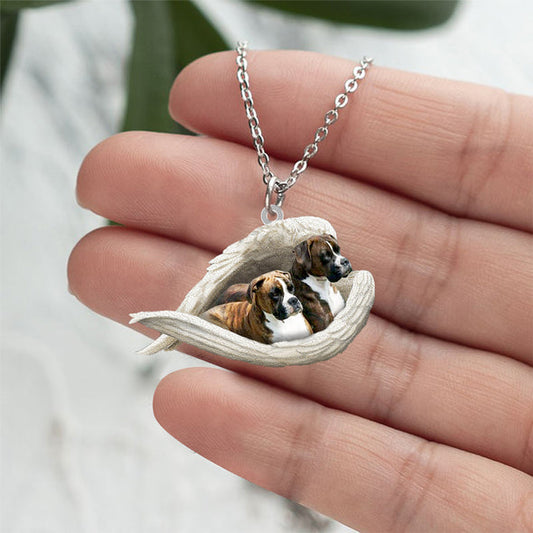 Brindle Boxer Sleeping Angel Stainless Steel Necklace