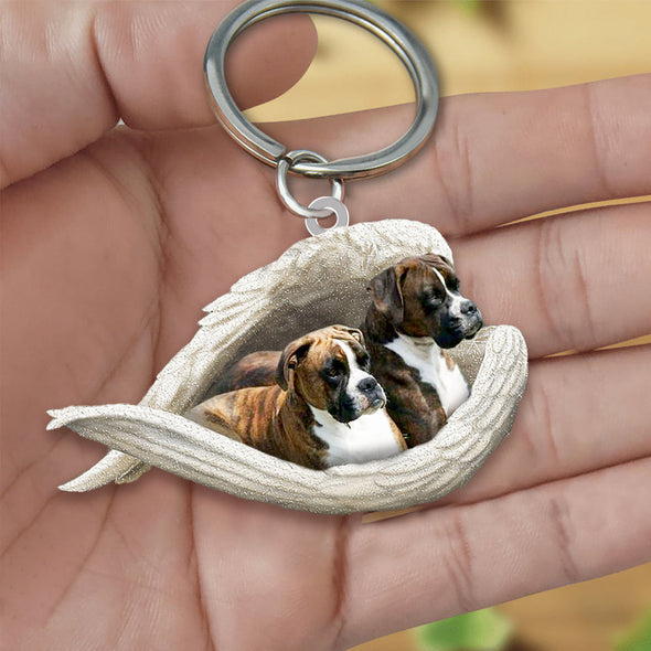 Brindle Boxer Sleeping Angel Acrylic Keychain