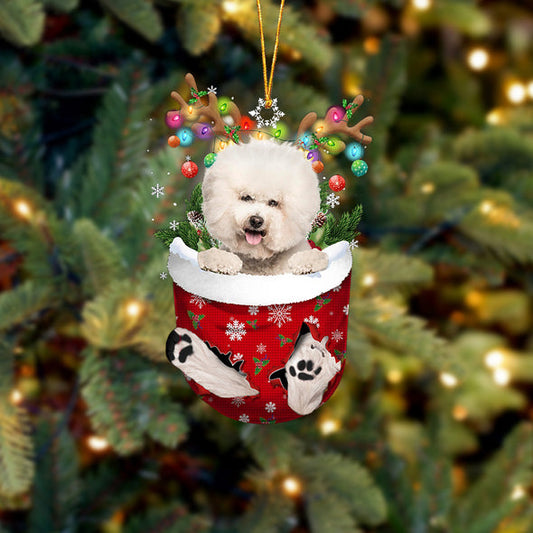 Ornement de Noël CRÈME Bichon Frise dans la poche de neige 