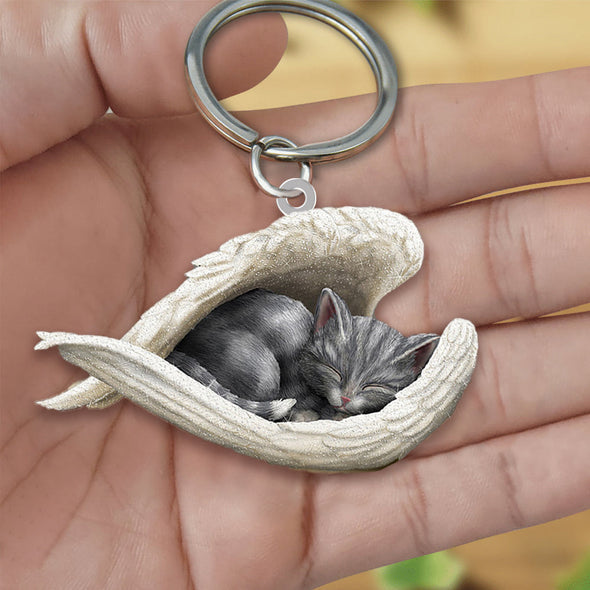 Cat Sleeping Angel Acrylic Keychain