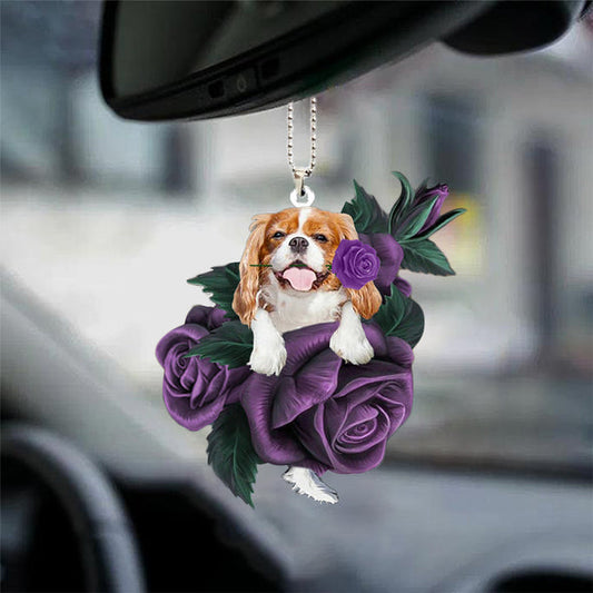 Ornement suspendu de voiture Cavalier King Charles Spaniel06 en rose violette