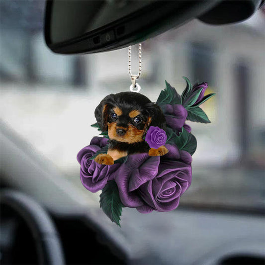 Cavalier King Charles Spaniel 2 In Purple Rose Car Hanging Ornament