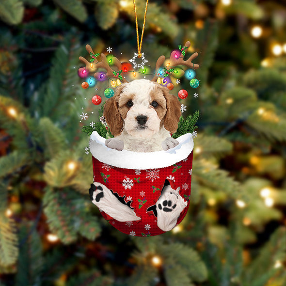 Cavapoo 1 In Snow Pocket Christmas Ornament