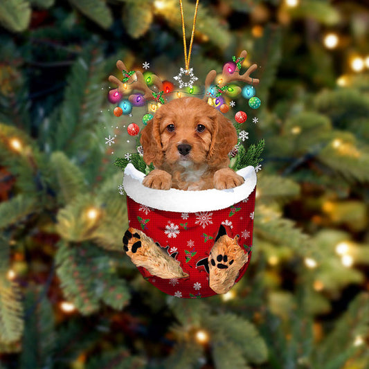 Cavapoo 2 In Snow Pocket Christmas Ornament