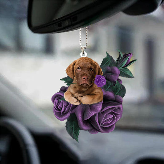 Chesapeake Bay Retriever_ In Purple Rose Car Hanging Ornament