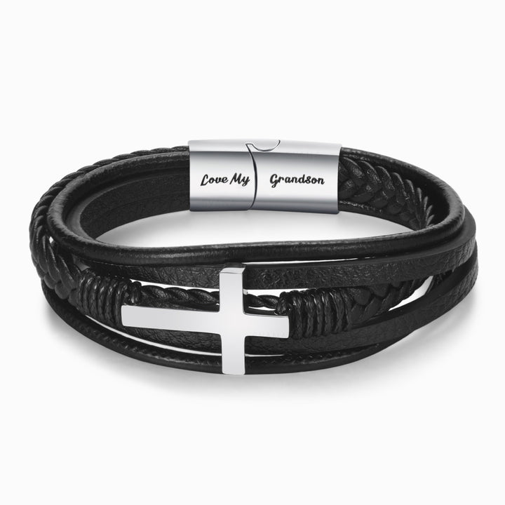 À mon petit-fils, priez à travers ce bracelet en cuir avec croix