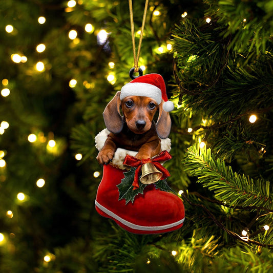 Dachshund-In Santa Boot Christmas-Two Sided Ornament