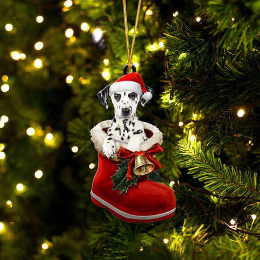 DALMATIAN-IN SANTA BOOT CHRISTMAS-TWO SIDED ORNAMENT