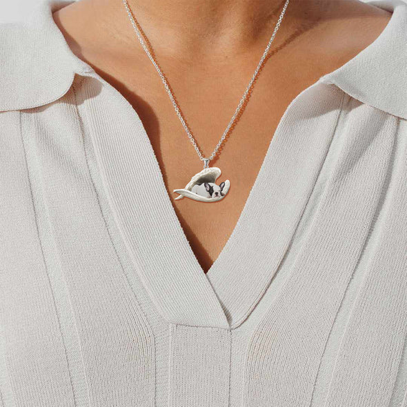 Collier bouledogue français ange endormi en acier inoxydable