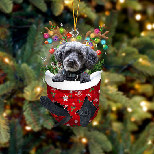 Ornement de Noël GRIS Schnoodle dans la poche de neige 