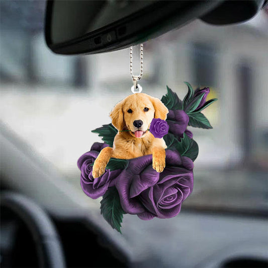 Décoration à suspendre pour voiture Golden Retriever 03 po, rose violette