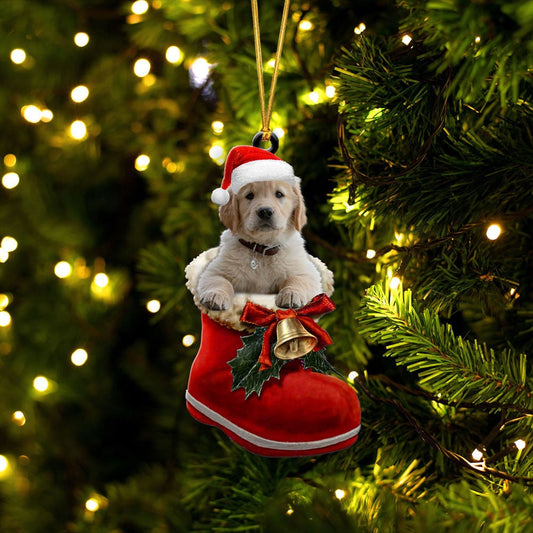 GOLDEN RETRIEVER-IN SANTA STIEFEL WEIHNACHTS-ZWEISEITIGES ORNAMENT