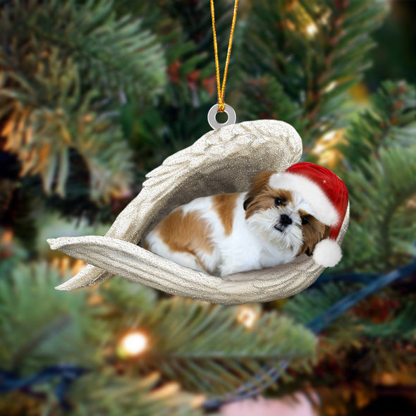 Gold white shih tzu Sleeping Angel Christmas Ornament