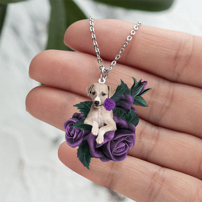 Greyhound In Purple Rose Stainless Steel Necklace