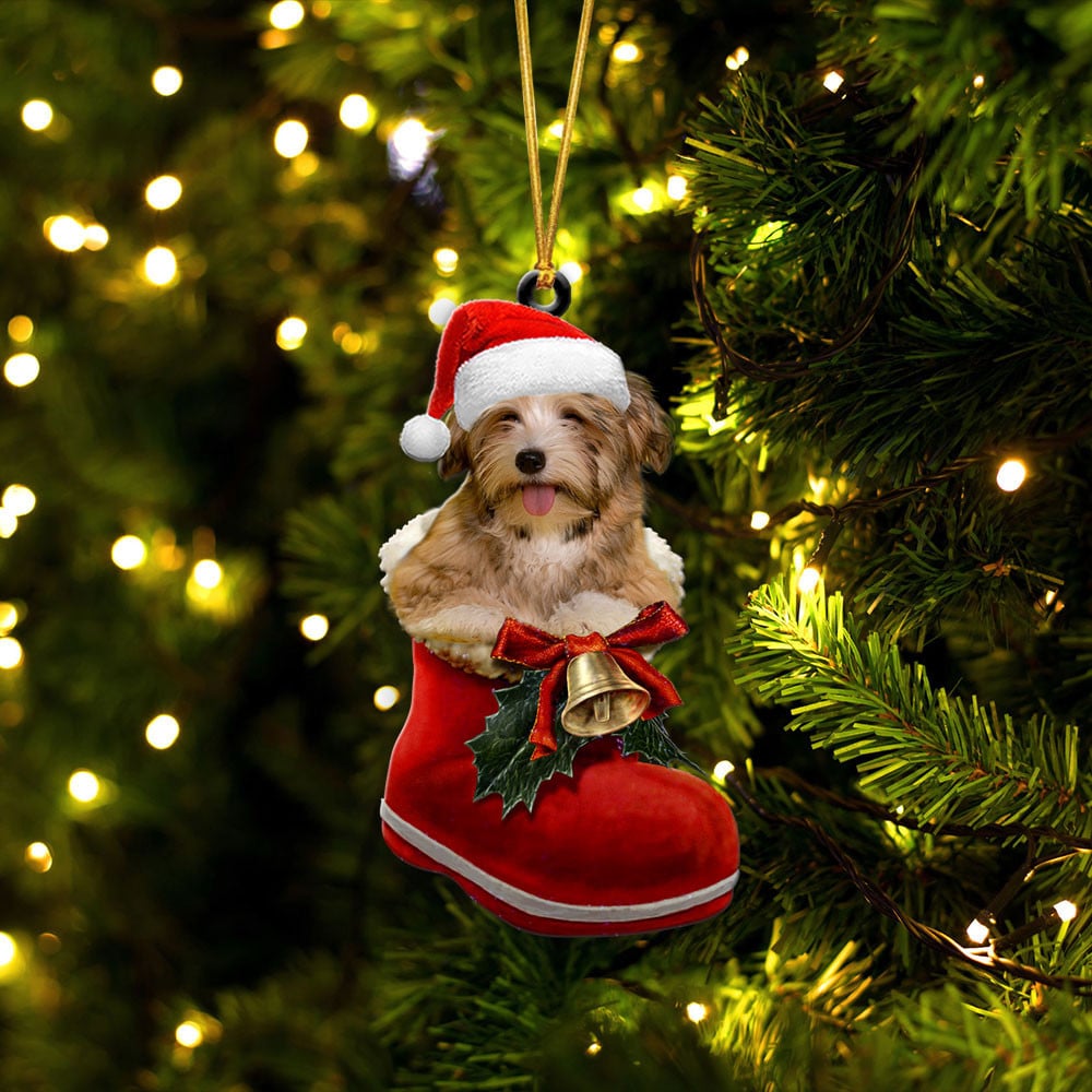 HAVANESE-IN SANTA BOOT CHRISTMAS-TWO SIDED ORNAMENT