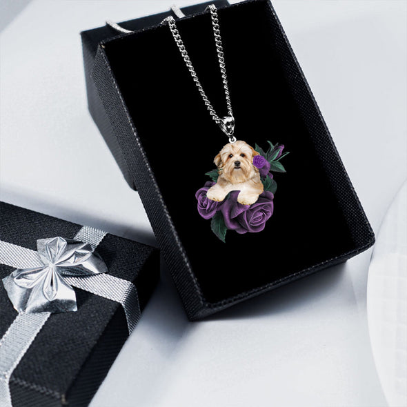 Havanese In Purple Rose Stainless Steel Necklace