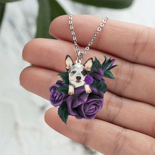 Heeler In Purple Rose Stainless Steel Necklace