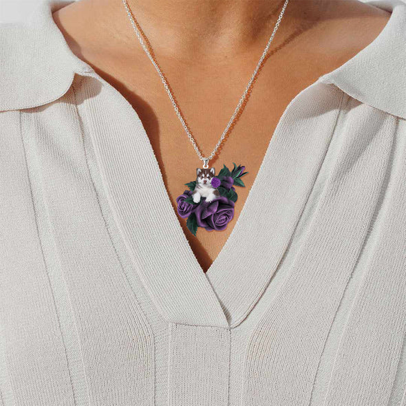 Husky2 In Purple Rose Stainless Steel Necklace