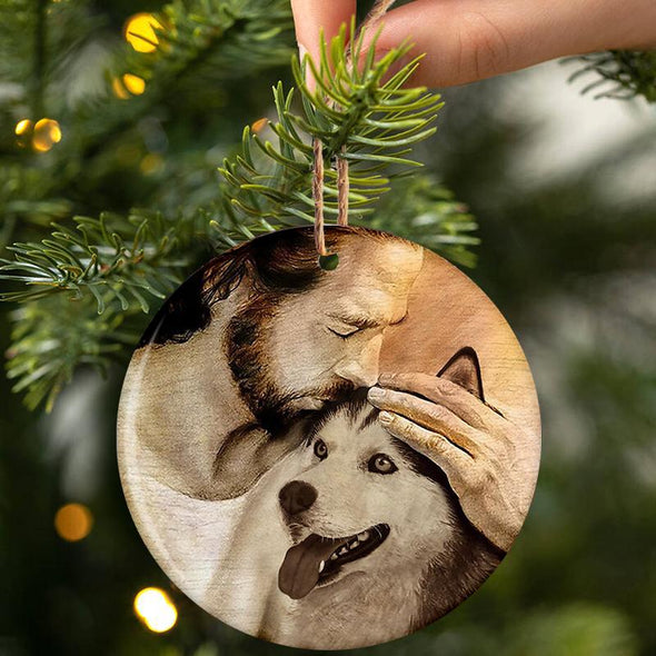 Husky With Jesus Porcelain/Ceramic Ornament