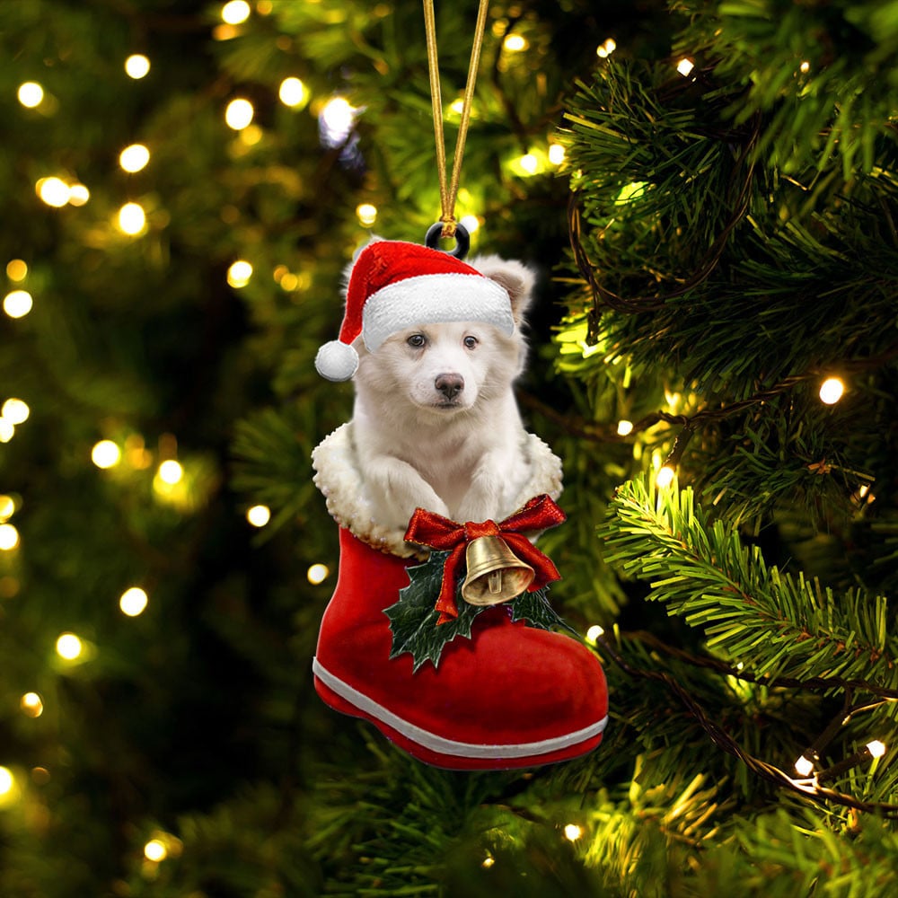 ICELANDIC SHEEPDOG-IN SANTA BOOT CHRISTMAS-TWO SIDED ORNAMENT