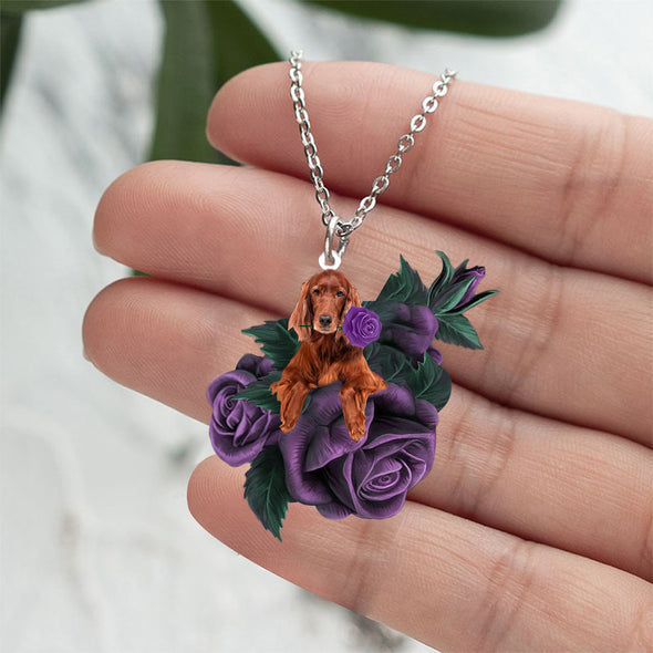 Irish Setter In Purple Rose Stainless Steel Necklace