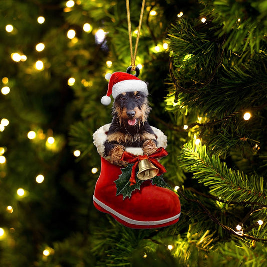 JAGDTERRIER-IN SANTA BOOT CHRISTMAS-TWO SIDED ORNAMENT