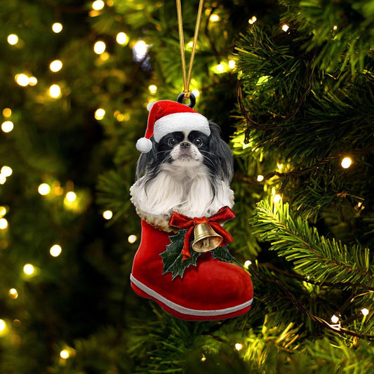 JAPANESE CHIN-IN SANTA BOOT CHRISTMAS-TWO SIDED ORNAMENT