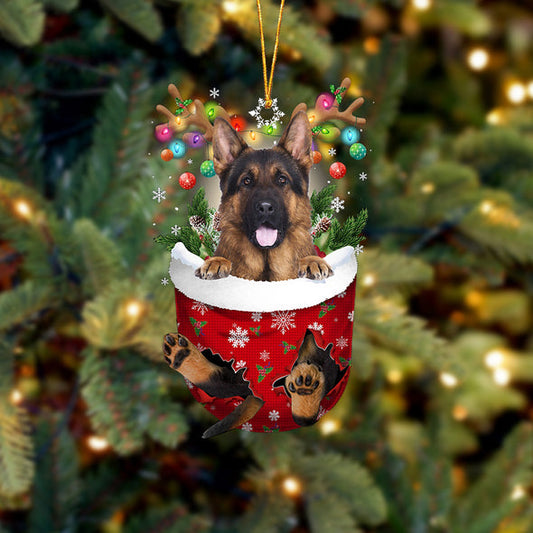 LANGHAARIGER Deutscher Schäferhund im Schneetaschen-Weihnachtsschmuck 